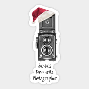 Christmas Vintage Camera with Santa hat - Favourite Photographer - Black Text Sticker